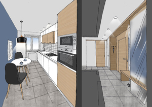 Заказать Блиц-дизайн-проект интерьеров «от производителей» для людей строящих свой дом, квартиру в г. Мадрид  . Кухня/Прихожая, 7,5/5,2 м2.