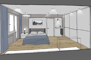 Заказать Блиц-дизайн-проект интерьеров «от производителей» для людей строящих свой дом, квартиру в г. Мадрид  . Спальня 17м2.